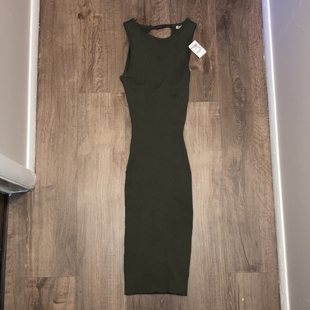 Olive Green Ribbed Dress With Back Cutout